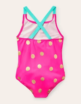 Cross-Back Printed Swimsuit Fuchsia Pink Foil Spot