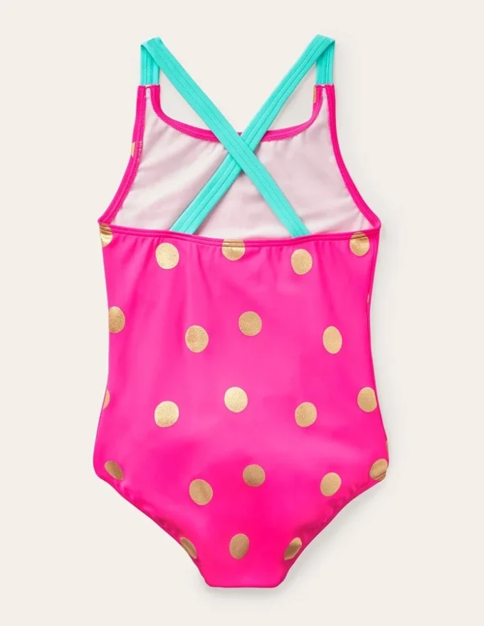 Cross-Back Printed Swimsuit Fuchsia Pink Foil Spot