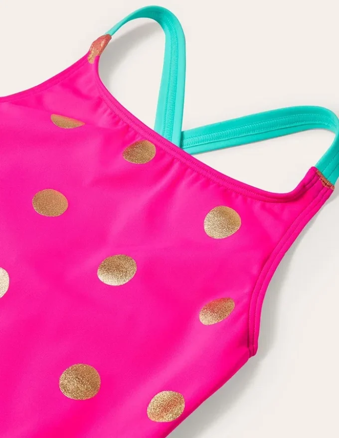 Cross-Back Printed Swimsuit Fuchsia Pink Foil Spot
