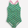 Cross-Back Printed Swimsuit Green Floral Vine