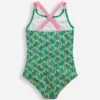 Cross-Back Printed Swimsuit Green Floral Vine