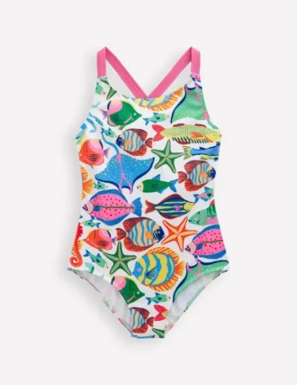 Cross-Back Printed Swimsuit Multi Fishes