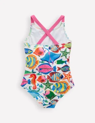 Cross-Back Printed Swimsuit Multi Fishes