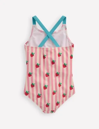 Cross-Back Printed Swimsuit Pink Strawberry Stripe