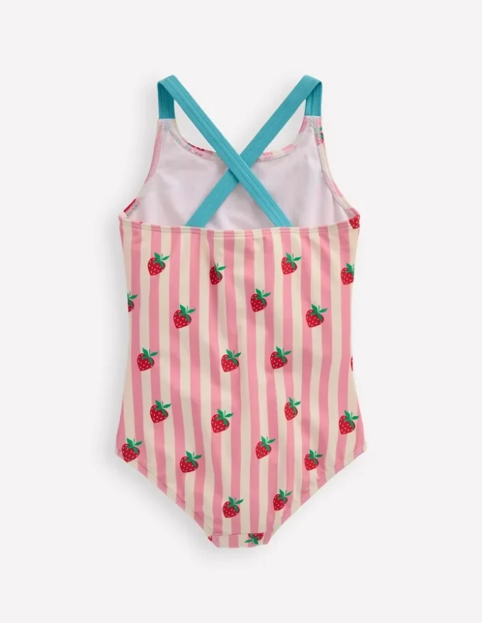 Cross-Back Printed Swimsuit Pink Strawberry Stripe