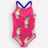 Cross-Back Printed Swimsuit Pink Tropical Bird