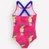 Cross-Back Printed Swimsuit Pink Tropical Bird