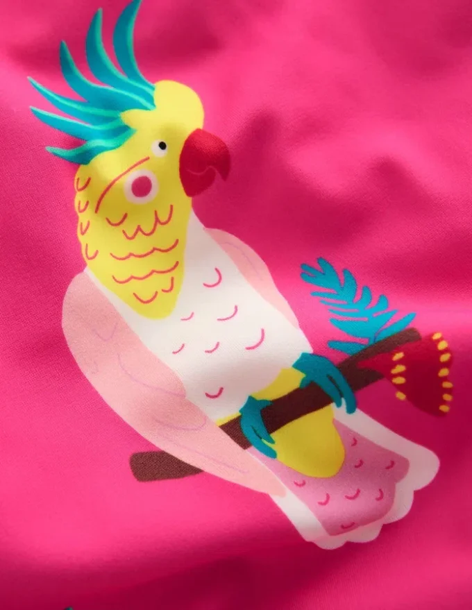 Cross-Back Printed Swimsuit Pink Tropical Bird
