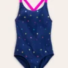 Cross-Back Printed Swimsuit Rainbow Foil Confetti Spot