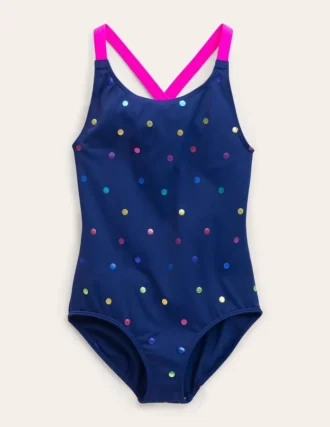 Cross-Back Printed Swimsuit Rainbow Foil Confetti Spot