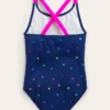 Cross-Back Printed Swimsuit Rainbow Foil Confetti Spot