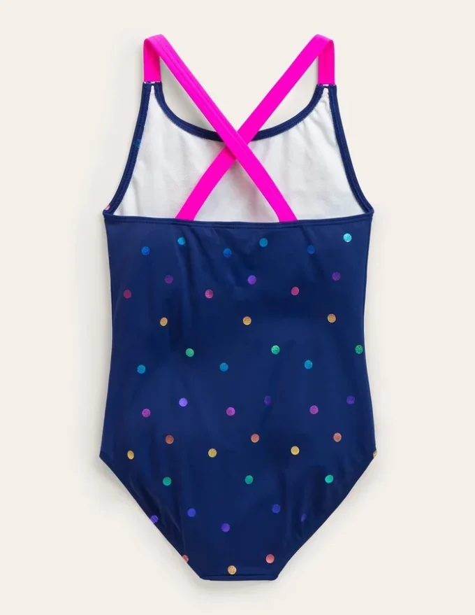 Cross-Back Printed Swimsuit Rainbow Foil Confetti Spot