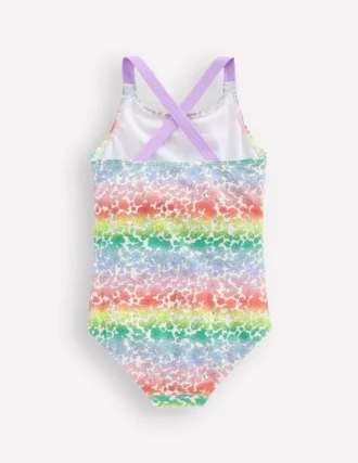 Cross-Back Printed Swimsuit Rainbow Ombre Flowerbed
