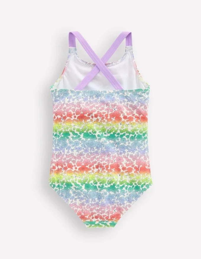 Cross-Back Printed Swimsuit Rainbow Ombre Flowerbed
