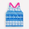 Cross-Back Tankini Top Azure Blue Woodblock Cross-Back Tankini Top Azure Blue Woodblock