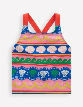 Cross-Back Tankini Top Multi Sea Shell Stripe