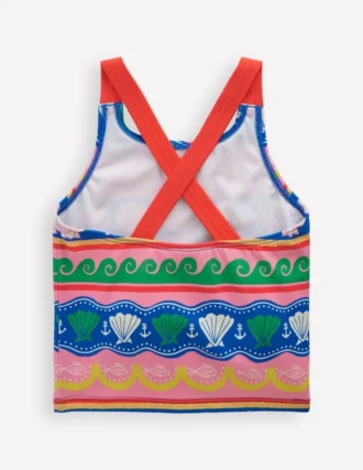 Cross-Back Tankini Top Multi Sea Shell Stripe