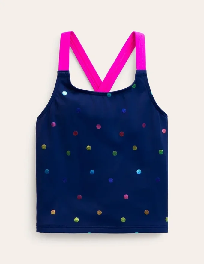 Cross-Back Tankini Top Rainbow Foil Confetti Spot Cross-Back Tankini Top Rainbow Foil Confetti Spot