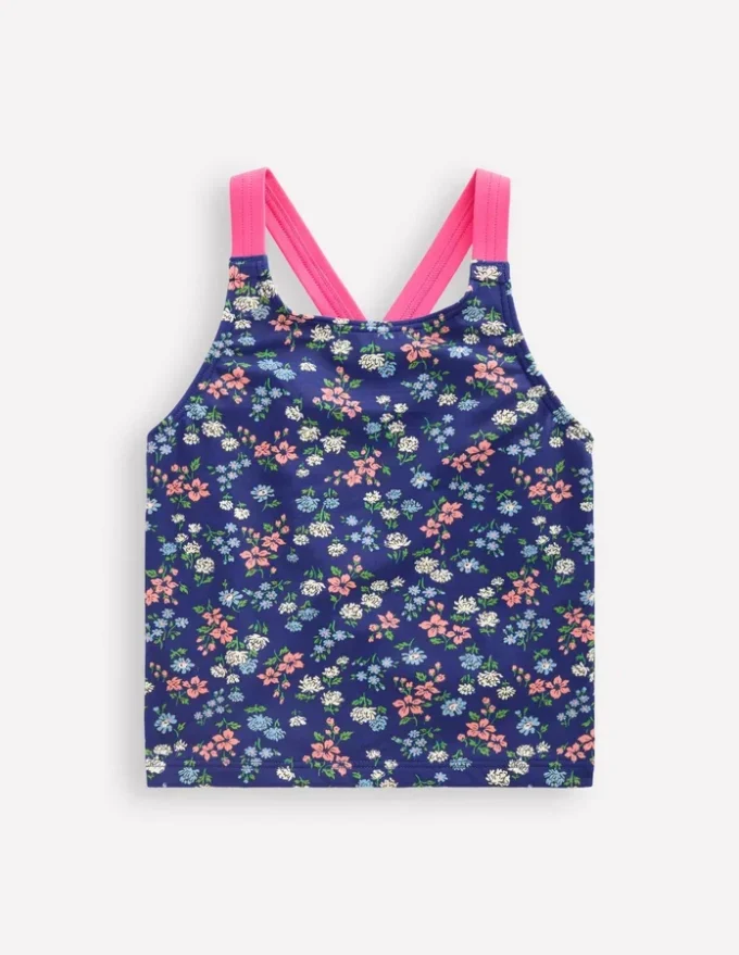 Cross-Back Tankini Top Sapphire Blue Meadow Floral Cross-Back Tankini Top Sapphire Blue Meadow Floral