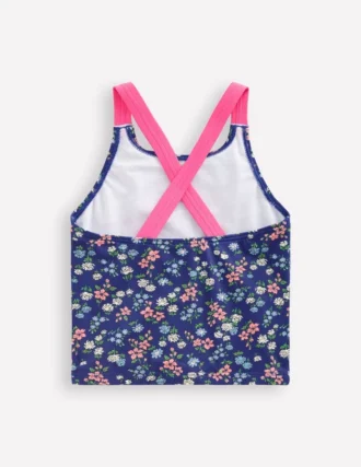 Cross-Back Tankini Top Sapphire Blue Meadow Floral