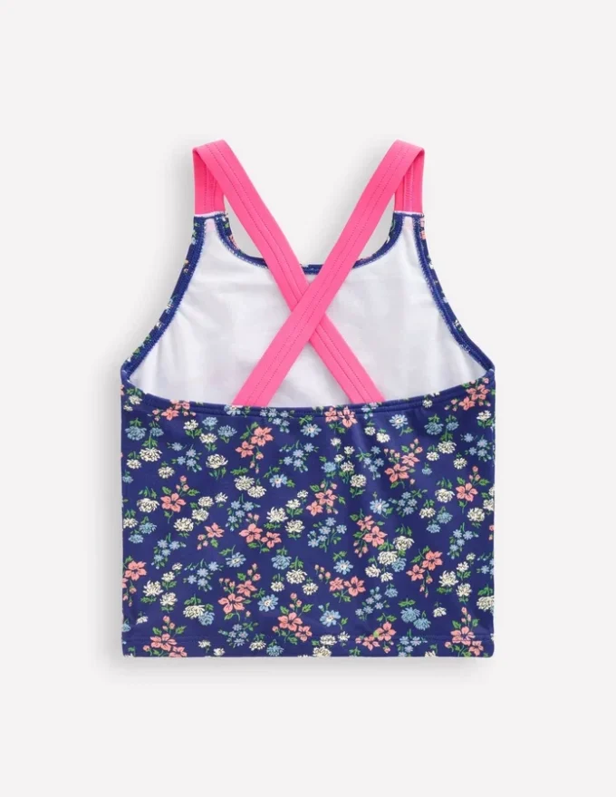 Cross-Back Tankini Top Sapphire Blue Meadow Floral Cross-Back Tankini Top Sapphire Blue Meadow Floral