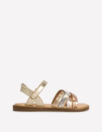 Crossed Leather Sandals Metallic