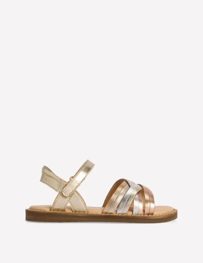 Crossed Leather Sandals Metallic