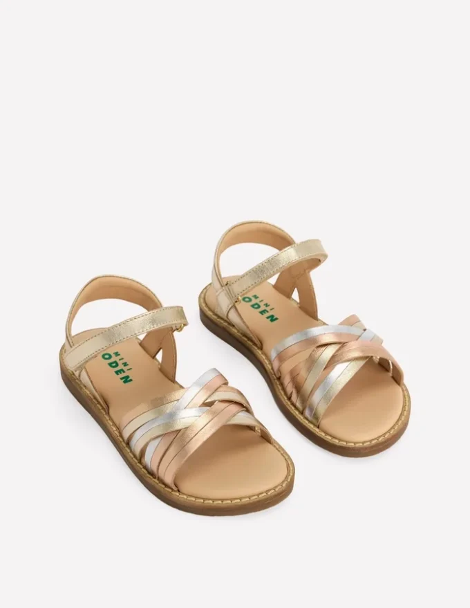Crossed Leather Sandals Metallic
