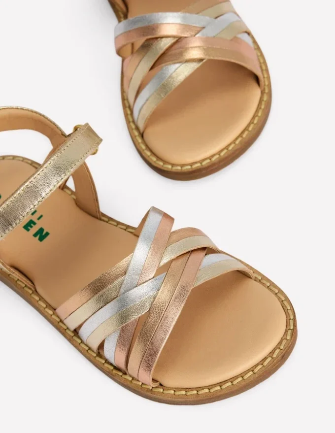 Crossed Leather Sandals Metallic