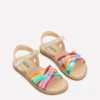 Crossed Leather Sandals Rainbow metallic