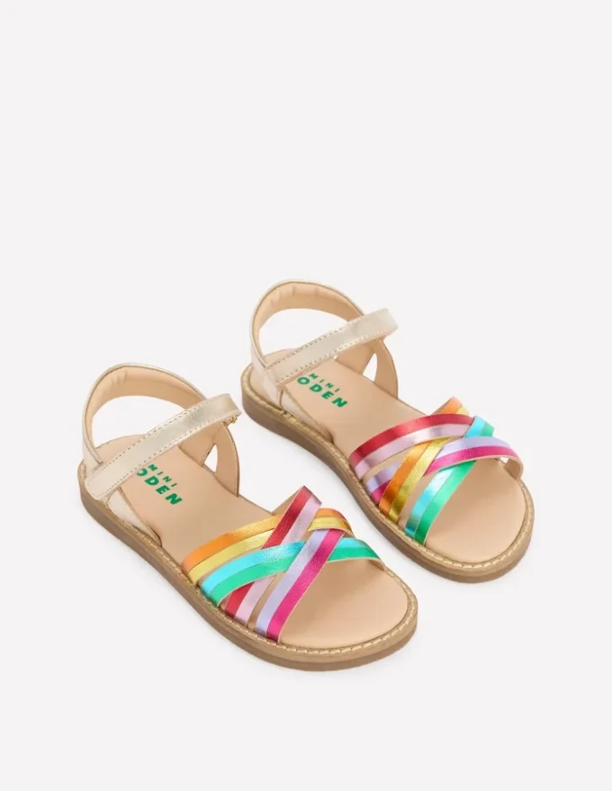 Crossed Leather Sandals Rainbow metallic