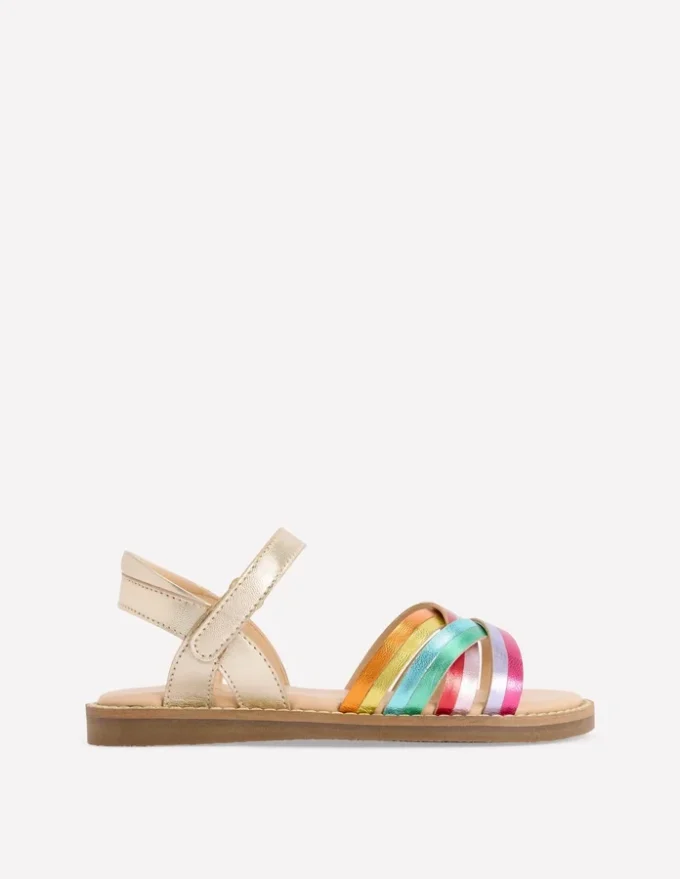 Crossed Leather Sandals Rainbow metallic