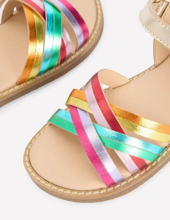 Crossed Leather Sandals Rainbow metallic