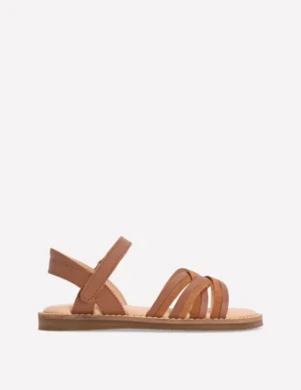 Crossed Leather Sandals Tan