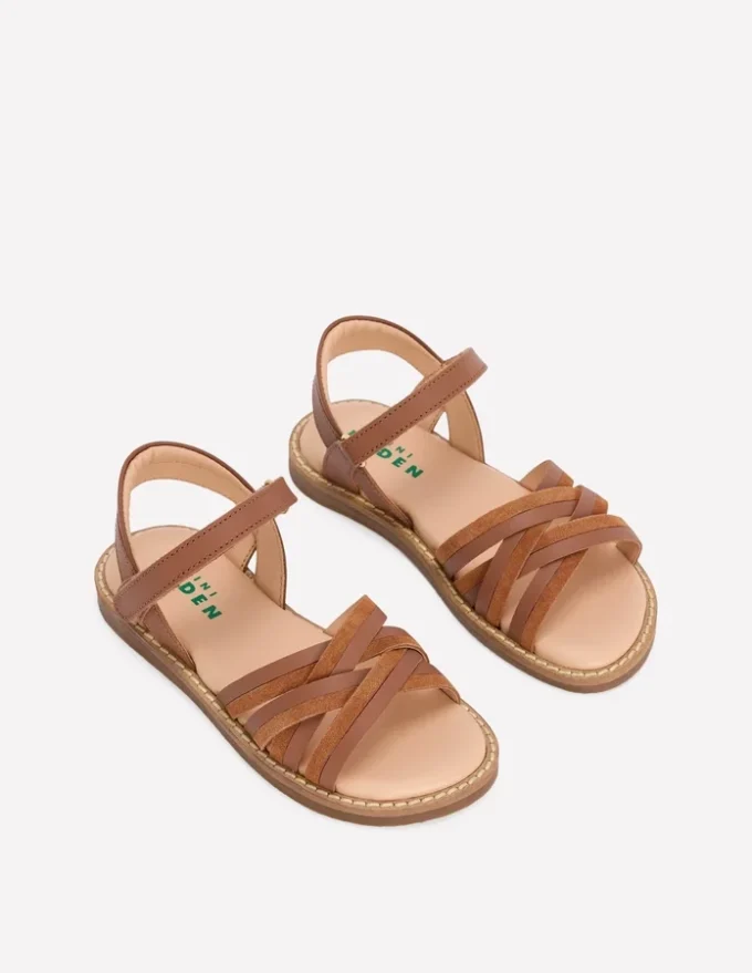 Crossed Leather Sandals Tan