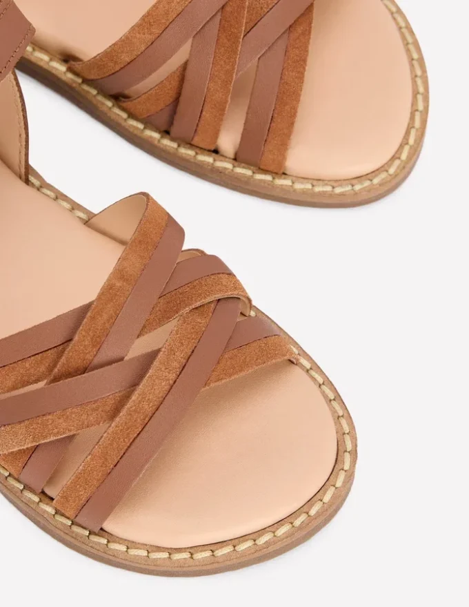Crossed Leather Sandals Tan