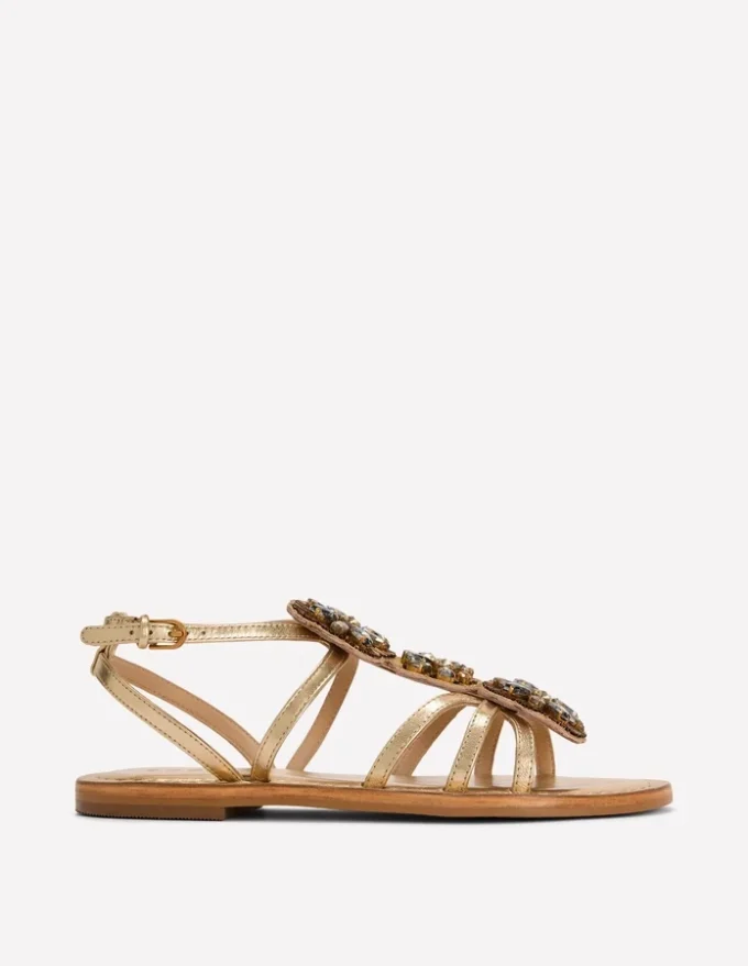 Crystal Flat Sandals Gold Crystal Flat Sandals Gold