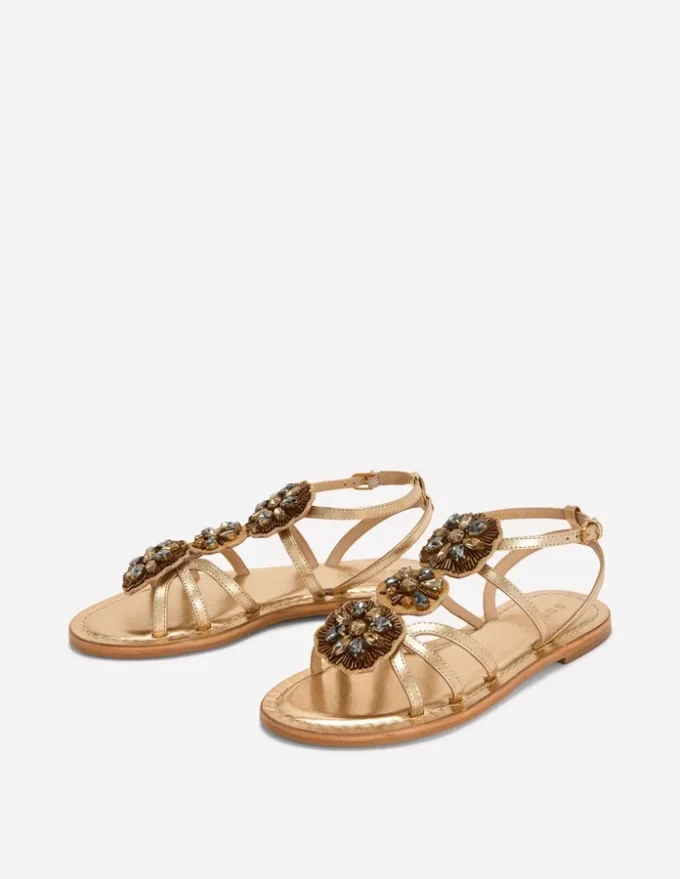 Crystal Flat Sandals Gold Crystal Flat Sandals Gold