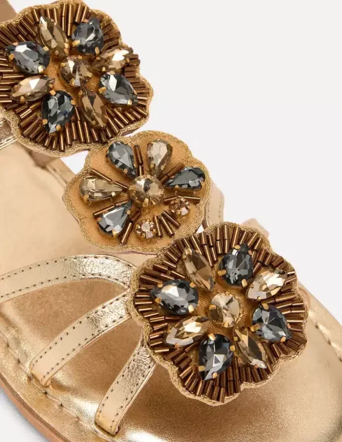 Crystal Flat Sandals Gold Crystal Flat Sandals Gold