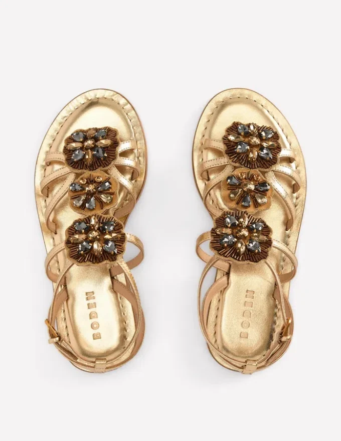 Crystal Flat Sandals Gold Crystal Flat Sandals Gold
