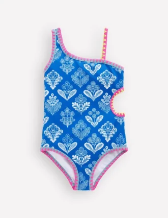 Cut Out Swimsuit Kingfisher Blue Woodblock