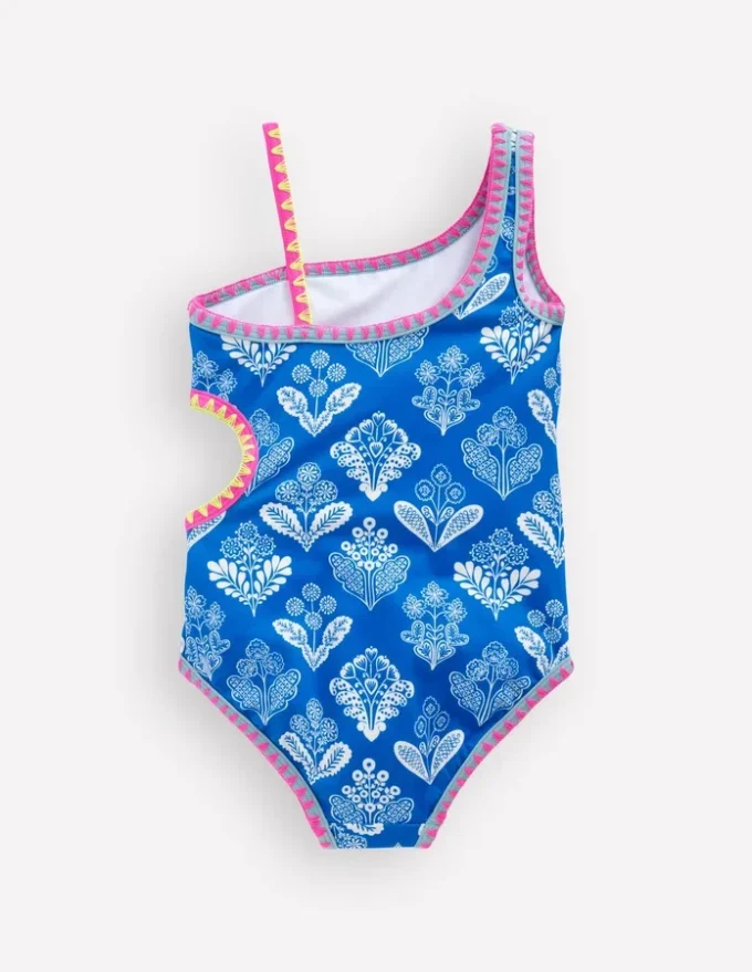 Cut Out Swimsuit Kingfisher Blue Woodblock
