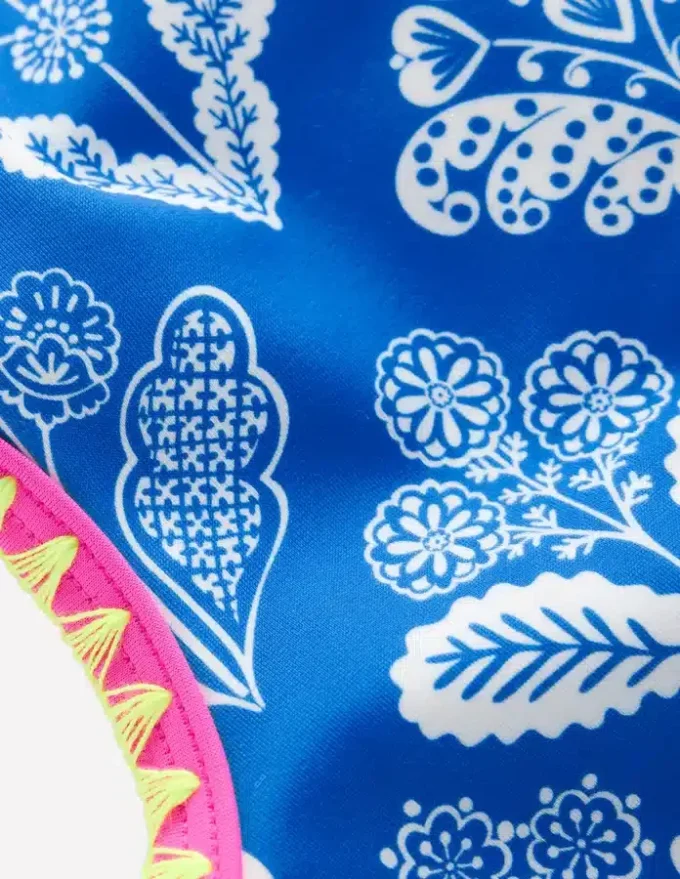 Cut Out Swimsuit Kingfisher Blue Woodblock