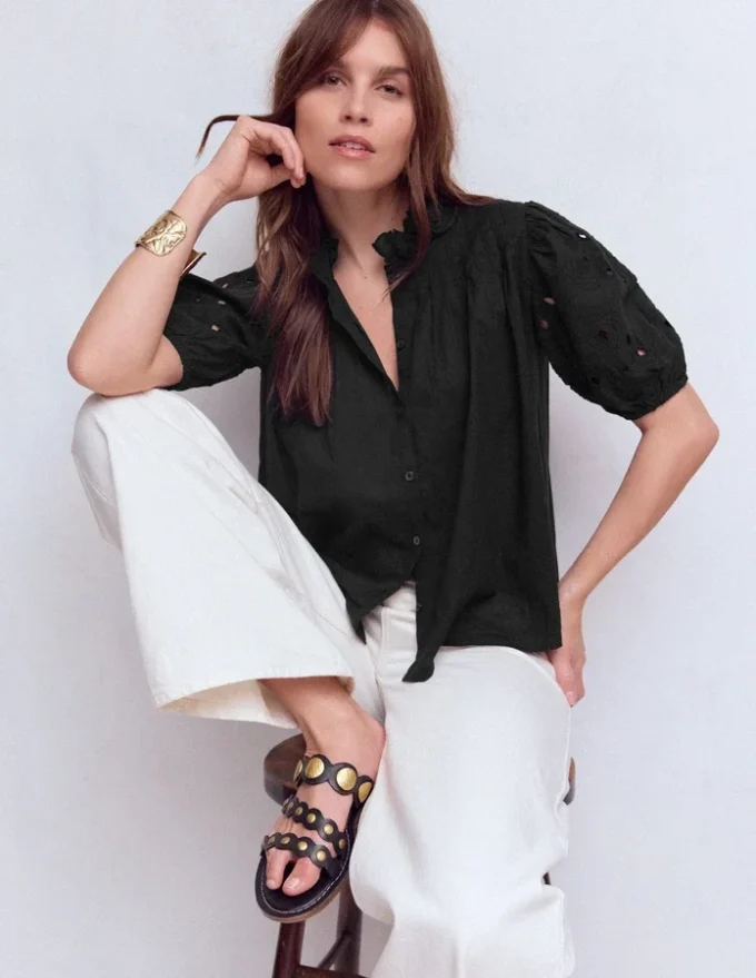 Cutwork Puff Sleeve Top Black Cutwork Puff Sleeve Top Black
