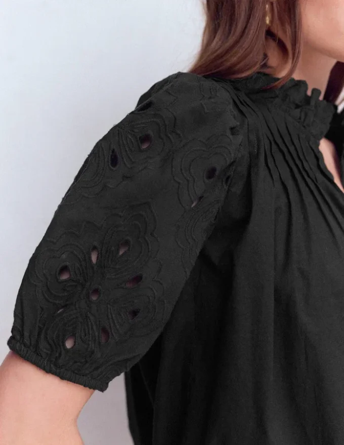 Cutwork Puff Sleeve Top Black Cutwork Puff Sleeve Top Black