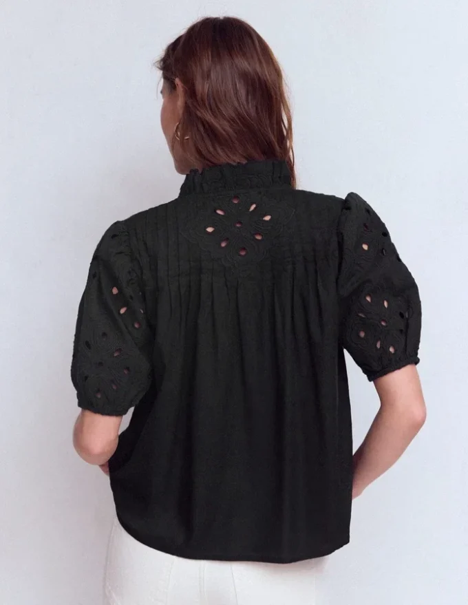 Cutwork Puff Sleeve Top Black Cutwork Puff Sleeve Top Black