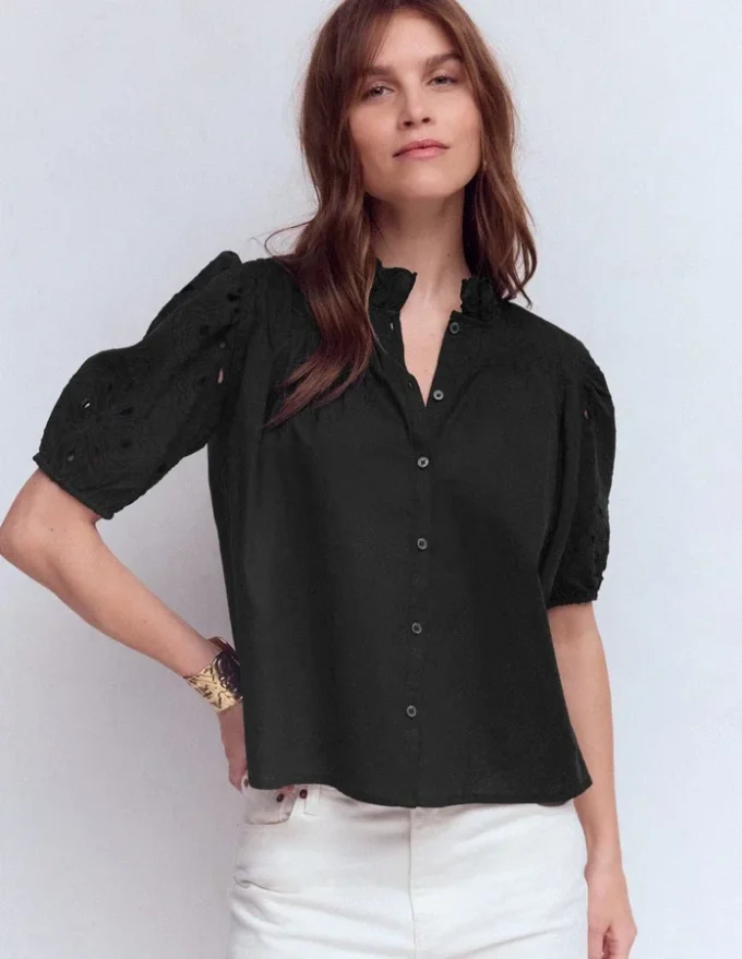 Cutwork Puff Sleeve Top Black Cutwork Puff Sleeve Top Black