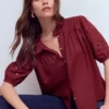 Cutwork Puff Sleeve Top Russet Cutwork Puff Sleeve Top Russet