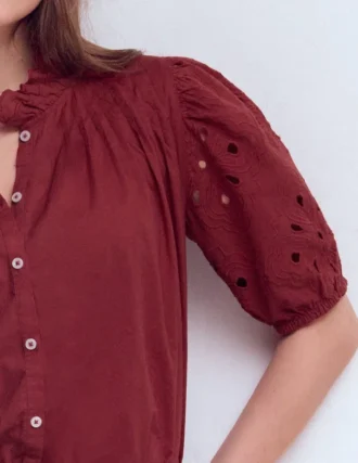 Cutwork Puff Sleeve Top Russet