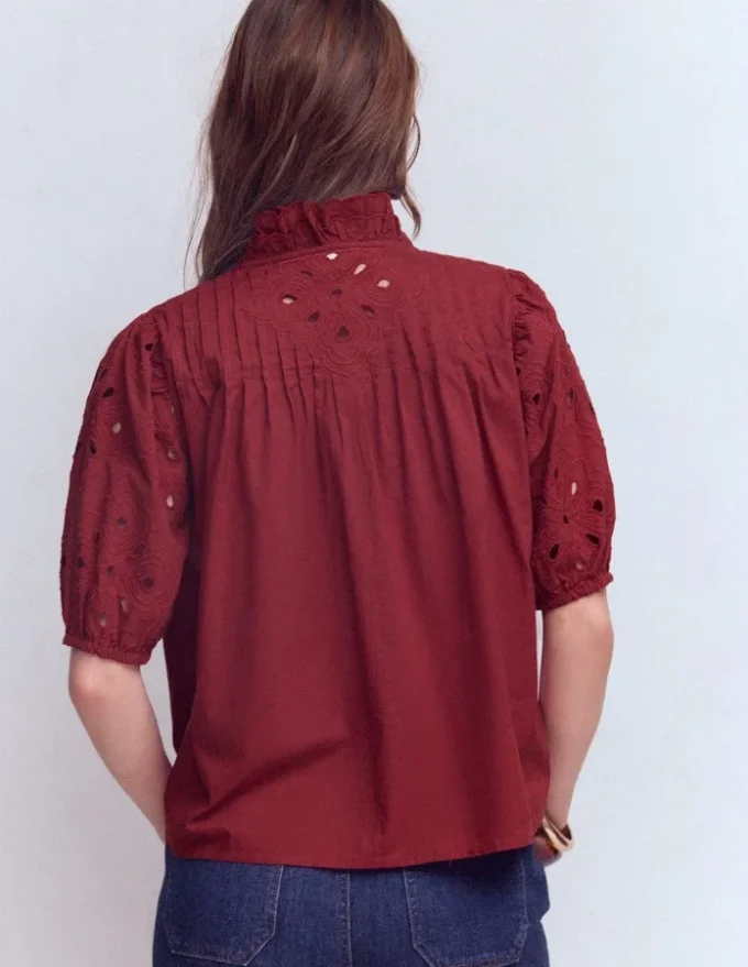 Cutwork Puff Sleeve Top Russet Cutwork Puff Sleeve Top Russet